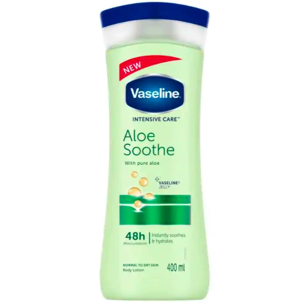 لوسیون بدن وازلین آلوئه‌ورا مدل Aloe Soothe حجم ۴۰۰ میلی‌لیتر مناسب پوست خشک